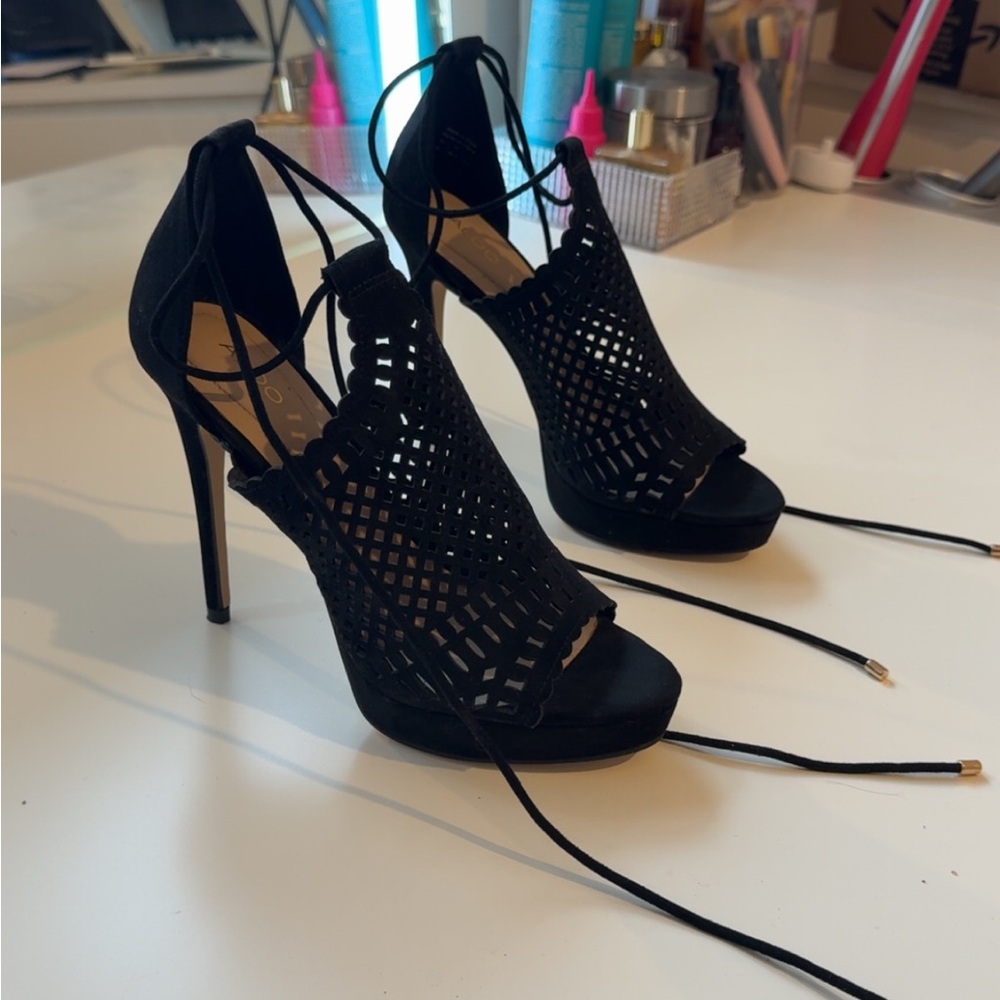 Aldo Black Lace-Up Heels